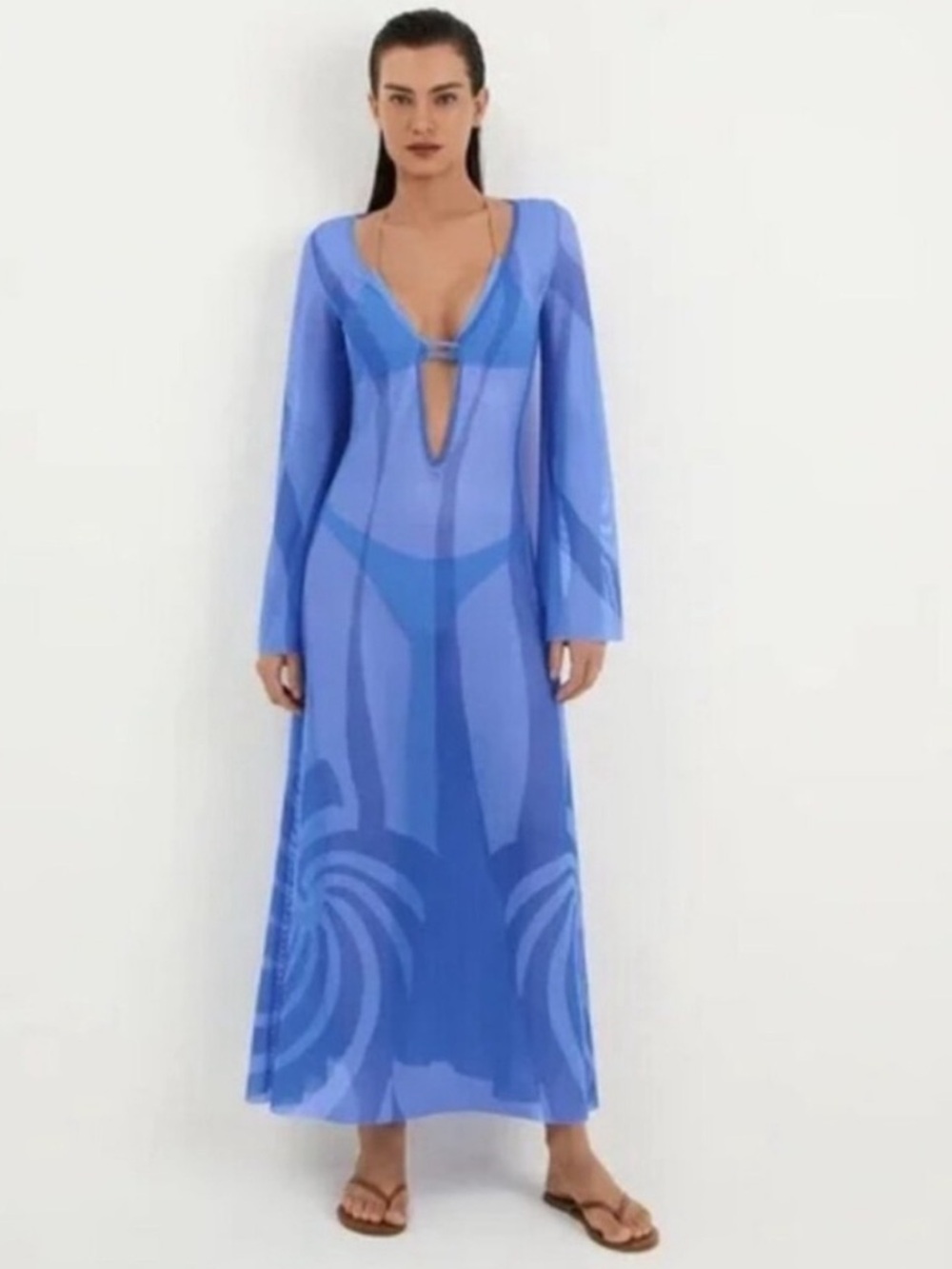 Caroline Constas Blue Sheer Cover-Up Maxi Dress